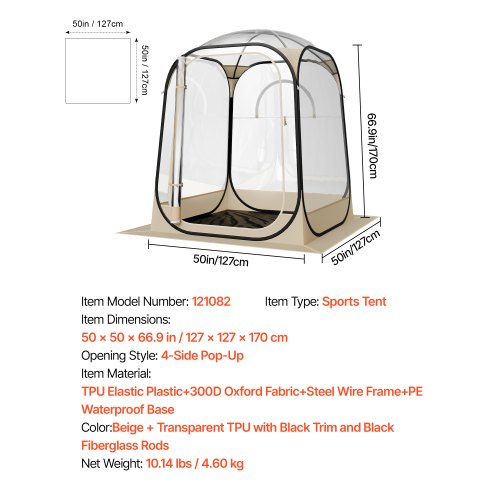 Pop up Sports Tent 50x50 in Clear Bubble Tent for 1 Person Waterproof