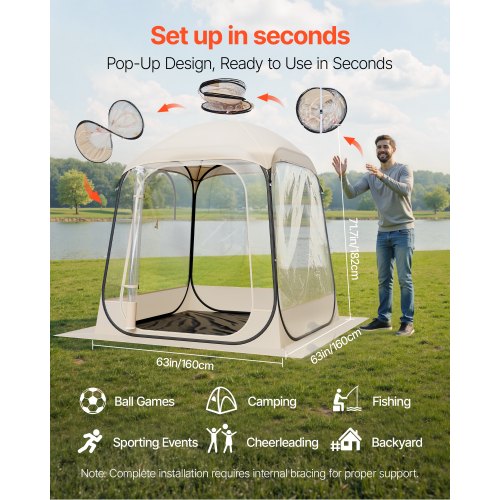 Pop up Sports Tent 63x63 in Clear Bubble Tent for 24 Persons Waterproof