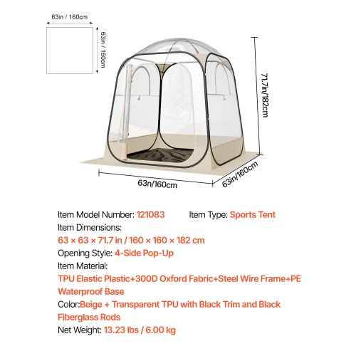 Pop up Sports Tent 63x63 in Clear Bubble Tent for 24 Persons Waterproof