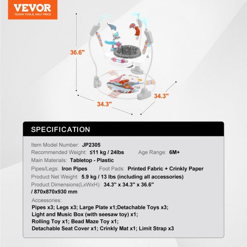 Baby Bouncer Baby Activity Center 360° Rotation Adjustable Height