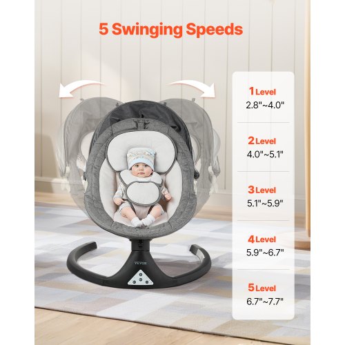 Baby Swing 5Speed Baby Rocker with 3 Seat Position Portable Infant Swing