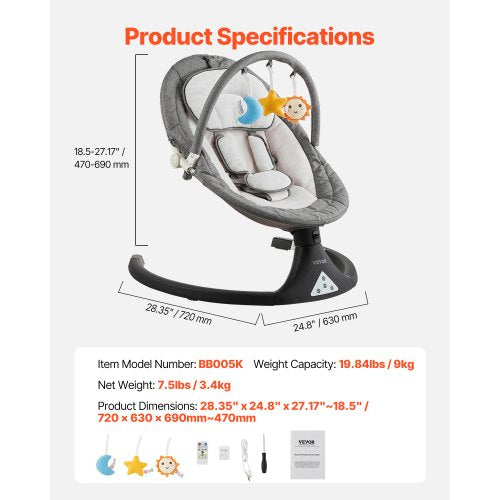 Baby Swing 5Speed Baby Rocker with 3 Seat Position Portable Infant Swing