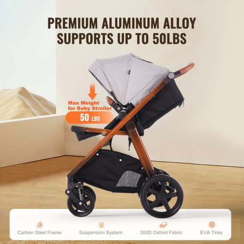 Travel System Stroller with Infant Bassinet 2in1 Baby Cradle Stroller
