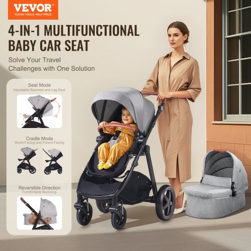 Travel System Stroller with Infant Bassinet 2in1 Baby Cradle Stroller
