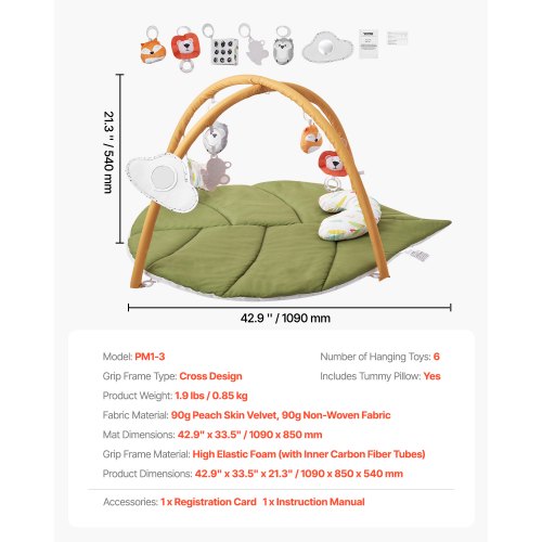Baby Play Gym Mat Baby Activity Mat with 6 Sensory Toys Oversize
