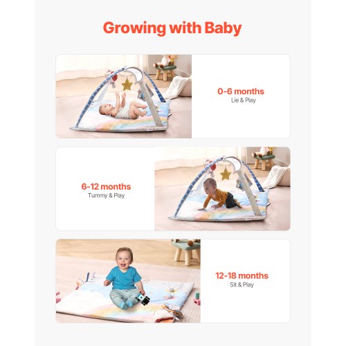 Baby Play Gym Mat Tummy Time Mat with 6 Sensory Toys Baby Activity Mat