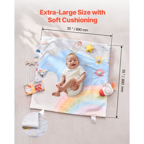 Baby Play Gym Mat Tummy Time Mat with 6 Sensory Toys Baby Activity Mat