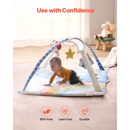 Baby Play Gym Mat Tummy Time Mat with 6 Sensory Toys Baby Activity Mat