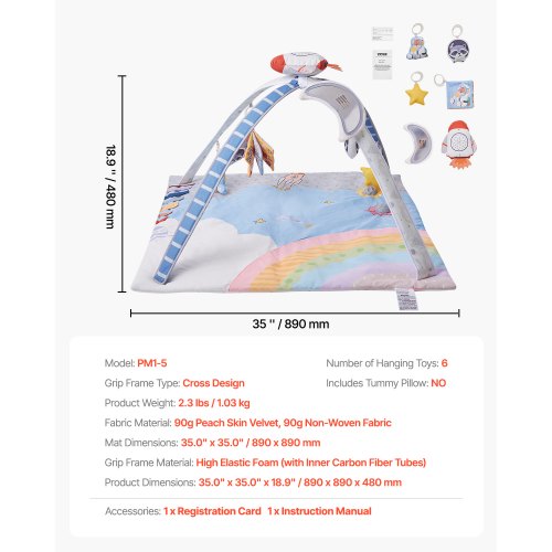 Baby Play Gym Mat Tummy Time Mat with 6 Sensory Toys Baby Activity Mat