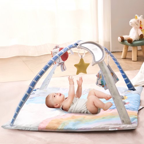 Baby Play Gym Mat Tummy Time Mat with 6 Sensory Toys Baby Activity Mat