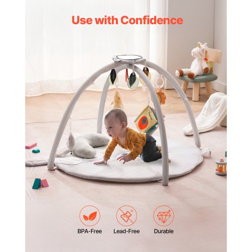 Baby Play Gym Mat Tummy Time Mat with 5 Sensory Toys Baby Activity Mat
