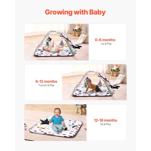 Baby Play Gym Mat Tummy Time Mat with 6 Sensory Toys Baby Activity Mat