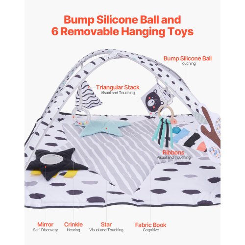 Baby Play Gym Mat Tummy Time Mat with 6 Sensory Toys Baby Activity Mat
