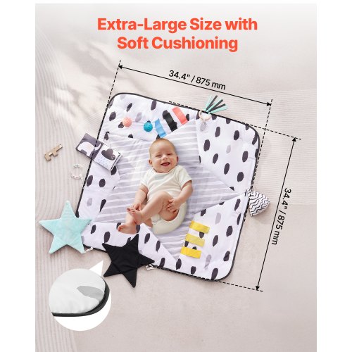 Baby Play Gym Mat Tummy Time Mat with 6 Sensory Toys Baby Activity Mat