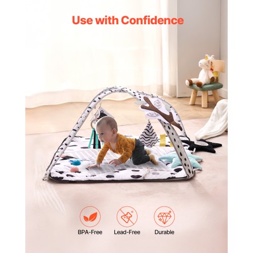 Baby Play Gym Mat Tummy Time Mat with 6 Sensory Toys Baby Activity Mat