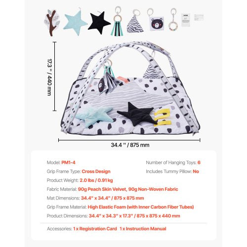 Baby Play Gym Mat Tummy Time Mat with 6 Sensory Toys Baby Activity Mat
