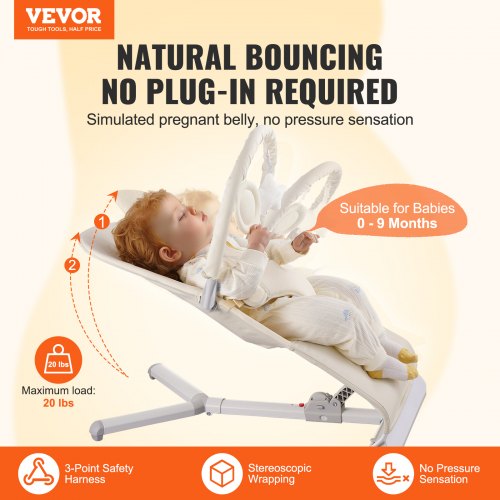 Baby Bouncer Folding Bouncer Seat Chair for Babies 09 Months with Toy Bar –