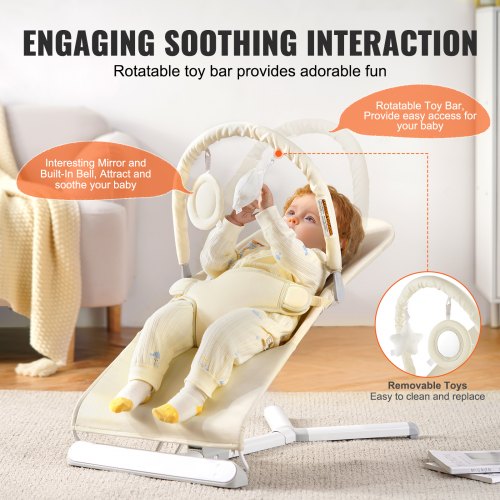 Baby Bouncer Folding Bouncer Seat Chair for Babies 09 Months with Toy Bar –