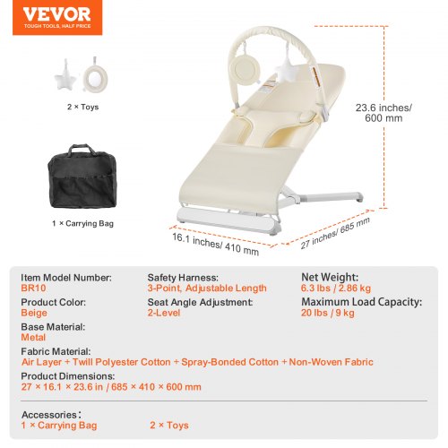 Baby Bouncer Folding Bouncer Seat Chair for Babies 09 Months with Toy Bar –