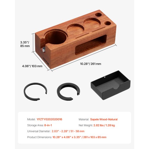 Espresso Tamping Station Sapele Wood 8in1 Multifunctional Tamping