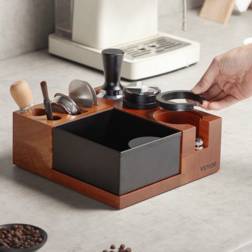 Espresso Tamping Station Sapele Wood 9in1 Multifunctional Tamping