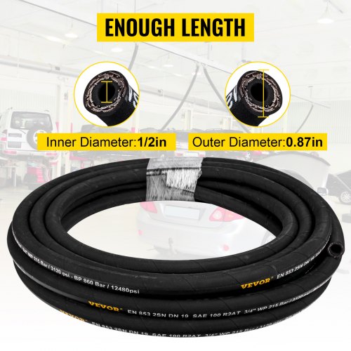Hydraulic Hose 12 inch x 100 ft Coiled Hydraulic Hose 4000 PSI Rubber