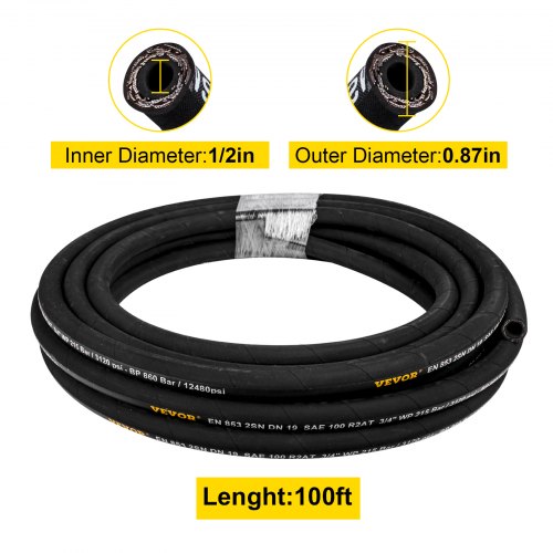 Hydraulic Hose 12 inch x 100 ft Coiled Hydraulic Hose 4000 PSI Rubber
