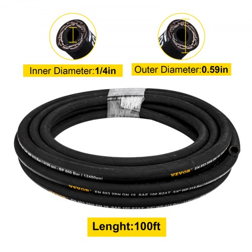 Hydraulic Hose 14 inch x 100 ft Coiled Hydraulic Hose 5800 PSI Rubber