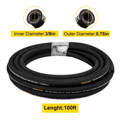 Hydraulic Hose 38 inch x 100 ft Coiled Hydraulic Hose 4800 PSI Rubber