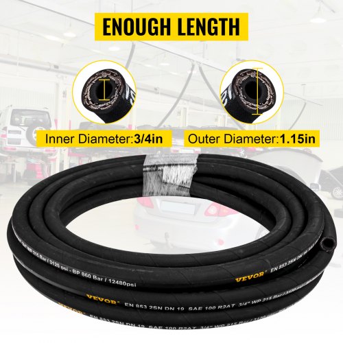 Hydraulic Hose 34 inch x 50 ft Coiled Hydraulic Hose 3120 PSI Rubber