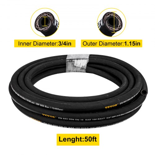 Hydraulic Hose 34 inch x 50 ft Coiled Hydraulic Hose 3120 PSI Rubber