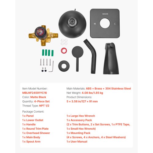 Tub and Shower Faucet Set 5Inch Rainfall Shower Head and Bathtub Spout