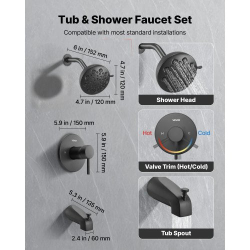 Tub and Shower Faucet Set Complete with 47Inch Rainfall Shower Head and Shower