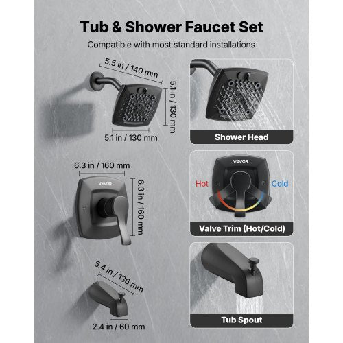 Tub and Shower Faucet Set Complete with 51Inch Rainfall Shower Head and Shower