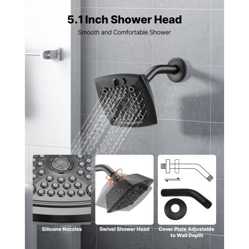 Tub and Shower Faucet Set Complete with 51Inch Rainfall Shower Head and Shower