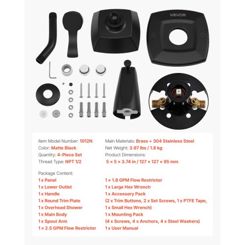 Tub and Shower Faucet Set Complete with 51Inch Rainfall Shower Head and Shower