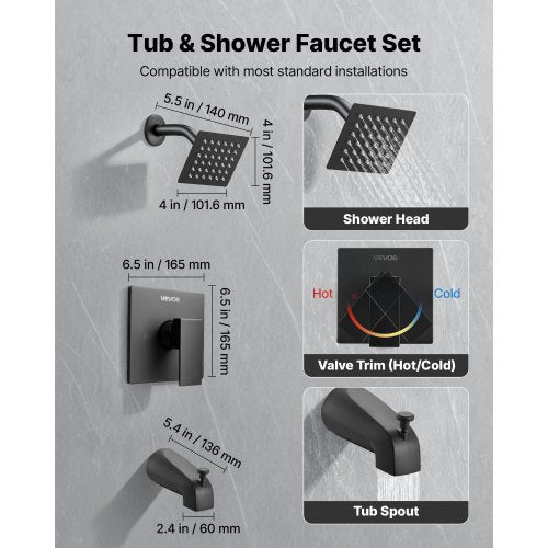 Tub and Shower Faucet Set Complete with 4Inch Rainfall Shower Head and Shower