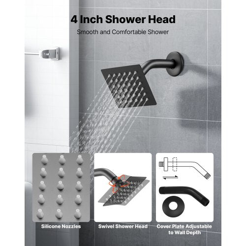 Tub and Shower Faucet Set Complete with 4Inch Rainfall Shower Head and Shower