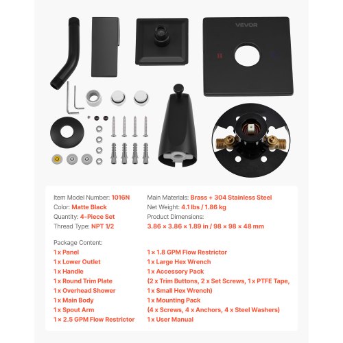 Tub and Shower Faucet Set Complete with 4Inch Rainfall Shower Head and Shower
