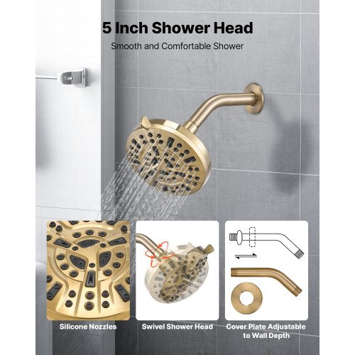 Tub and Shower Faucet Set Complete with 5Inch Rainfall Shower Head and Shower