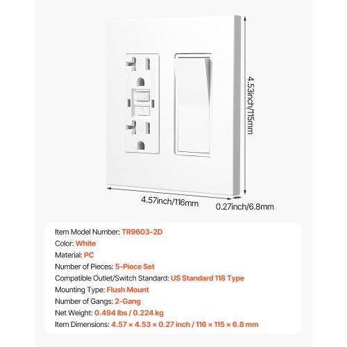 Rocker Light Switch Wall Plates 2Gang Decorative Outlet CoversStandard