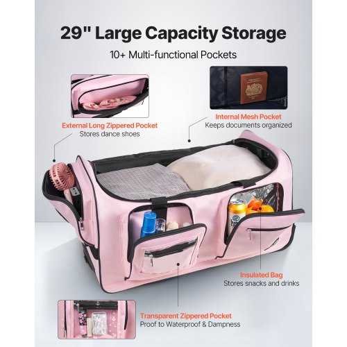 Dance Bag with Garment Rack 29 Inch Rolling Dance Duffel with Wheels USB