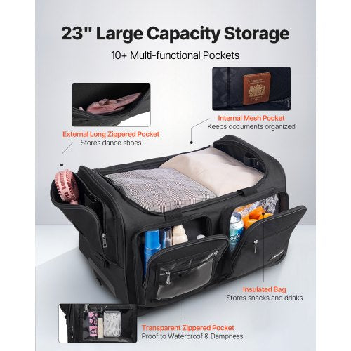 Dance Bag with Garment Rack 23 Inch Rolling Dance Duffel with Wheels USB