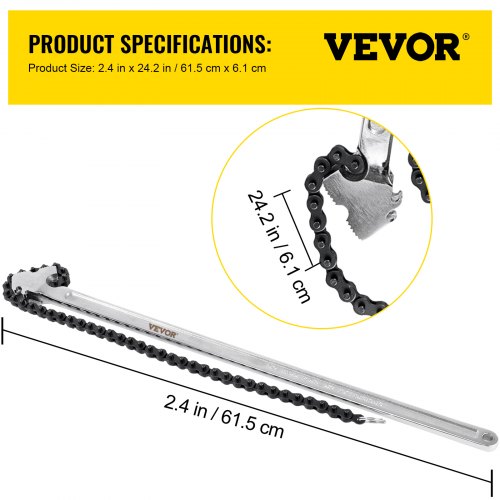 24inch Chain Wrench Carbon Steel Chain Pipe Wrench Heavy Duty 6.7 inch