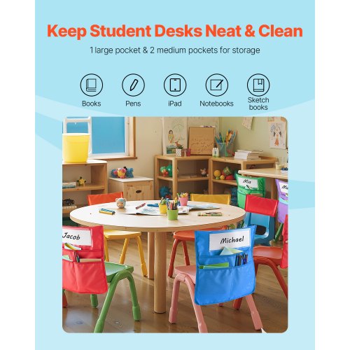Chair Pockets for Classroom 24 Pack 18 x 20 Inches Chairback Buddy Pocket