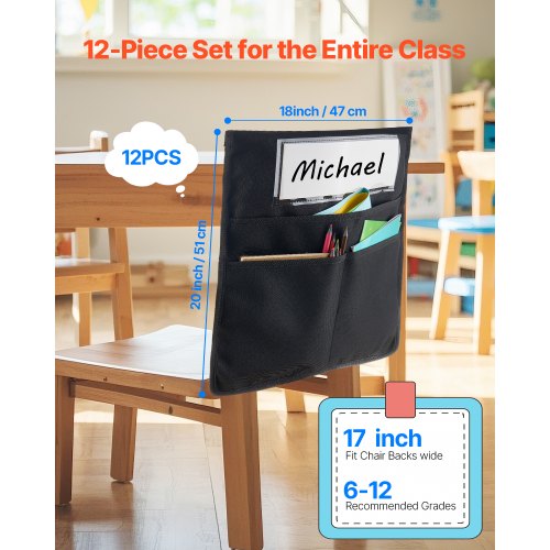 Chair Pockets for Classroom 12 Pack 18 x 20 Inches Chairback Buddy Pocket