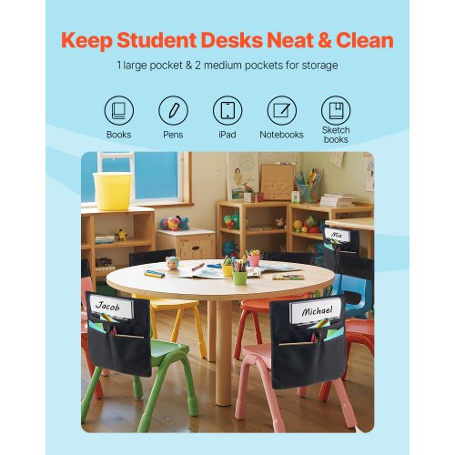 Chair Pockets for Classroom 12 Pack 18 x 20 Inches Chairback Buddy Pocket