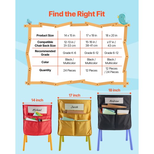 Chair Pockets for Classroom 12 Pack 18 x 20 Inches Chairback Buddy Pocket
