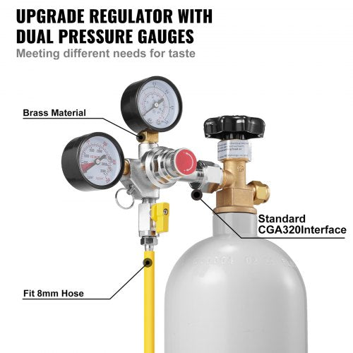 Double Gauge Regulator CO2 Regulator Gauge with 060PSI Heavy Duty CO2