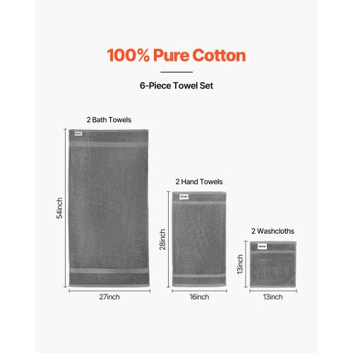 6Piece Towel Set 600 GSM 100 Cotton Towels for Bathroom 2 Bath Towels 2